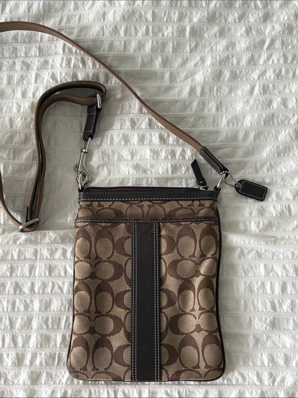 Coach Brown and Tan Signature Canvas Crossbody